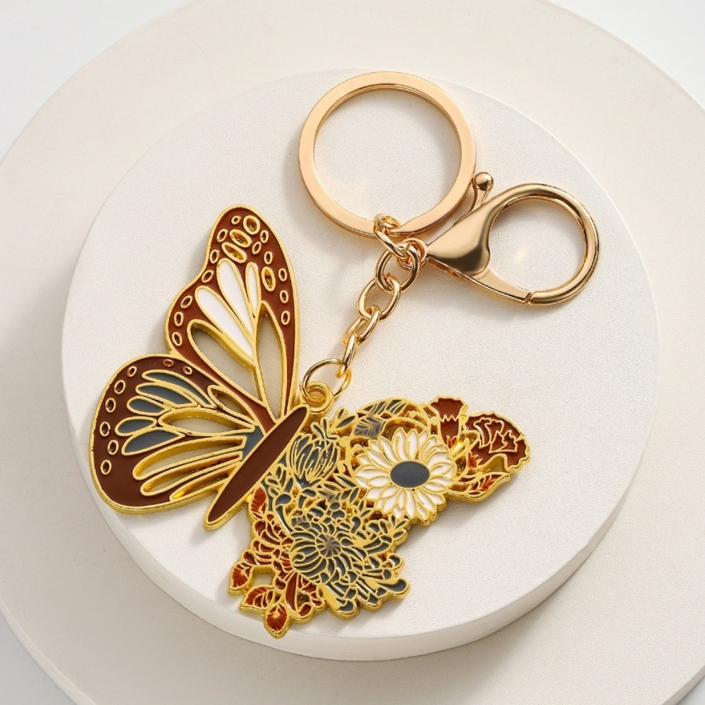 Brown and Gold Butterfly Keychain Bag Charm